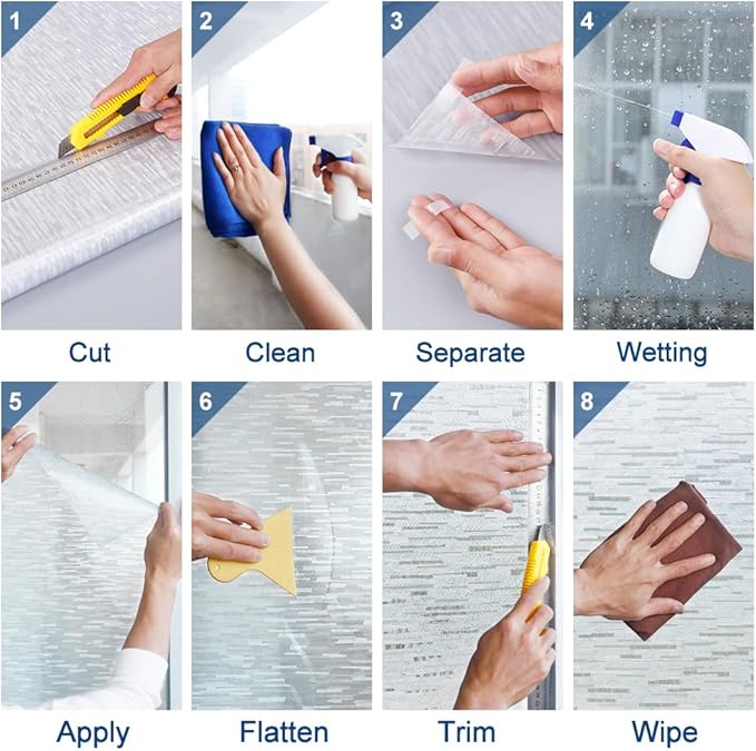rabbitgoo Window Privacy Film, No Glue Frosted Glass Film, Static Cling UV Blocking Non Adhesive Reusable Heat Control Window Vinyl Clings for Home, Office, Frosted Silk, 23.6 x 78.7 Inches