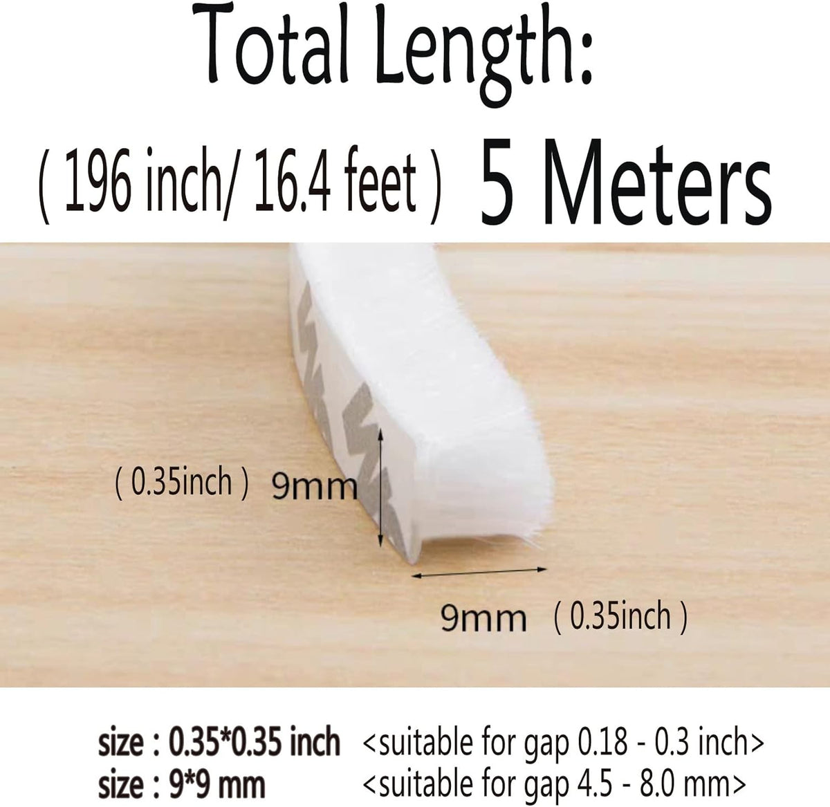 Weather Stripping Brush for Sliding Windows/Doors Frame Side,Pile Self Adhesive Weatherstrip Seal Strip Sealer Draft Stoppers (16.5ft x11/32 x 11/32 Brush inch, White)