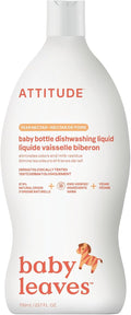 ATTITUDE Baby Dish Soap and Bottle Cleaner, EWG Verified Dishwashing Liquid, No Added Dyes or Fragrances, Tough on Milk Residue and Grease, Vegan, Pear Nectar, 23.7 Fl Oz