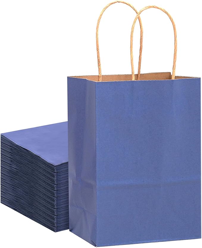qiqee 32-Packs Deep Blue Paper Gift Bags with Handles Bulk 7.6"x4.75"x10.5" Medium Size Gift Bags Multiple Uses