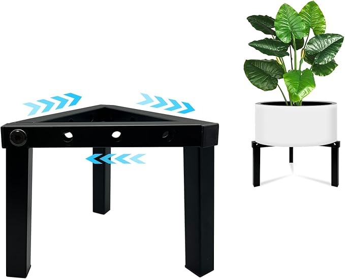 Three Legs Adjustable Metal Plant Stand for 5"-10" Plant Pot – Indoor & Outdoor (Black, 1 Pack)