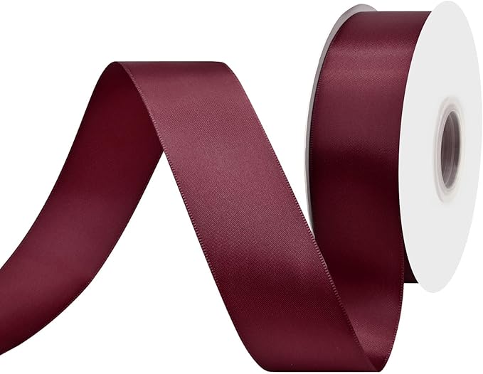 Wine Red Satin Ribbon 1-1/2" X 50 Yards Solid Color Double Faced Ribbons Perfect for Crafts Wedding Decor Bow Making Arts Sewing and More