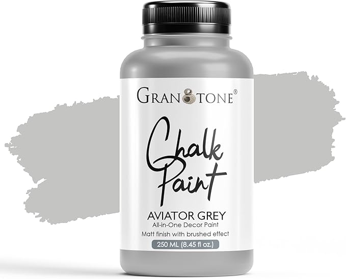 GRANOTONE Chalk Paint for Furniture | Matt-Finish Water-Based Acrylic Paint for Wood, Walls, Metal, Glass, Paper, Fabric Canvas | Maximum Coverage Chalk Paint for Kids & Adults, 250 Ml (AVIATOR GREY)