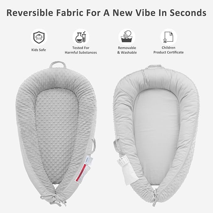 Baby Lounger – Soft & Breathable Newborn Nest for Infants 0-24 Months, Organic Cotton Baby Pillow for Tummy Time, Playtime & Travel, Newborn Babies Essential Gift