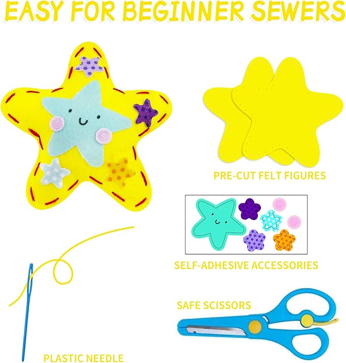 FYXGZZH Kids Beginner Sewing Kit – DIY Stuffed Craft Set with Pre-Cut Felt, Plastic Needle & Embroidery Thread, Educational Arts & Crafts for Boys & Girls Ages 6-12, Bear