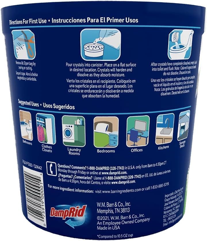 Damp Rid Refillable Moisture Absorber, Includes Single Damp Rid Fresh Scent 11oz. Cup & 44oz. Refill Bag - Moisture Absorbers for Closet, 10% More Absorbing Power*, Cleaner Air - ILIOS Packaging.