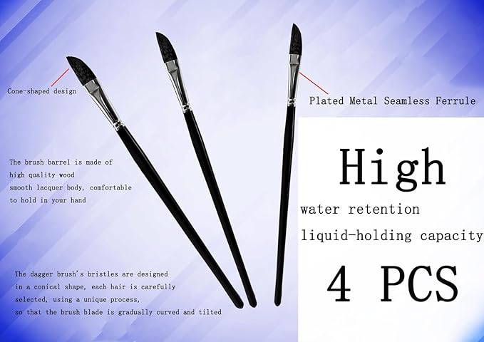 4PCS Dagger Striper Brush Set, Premium Dagger Paint Brushes Set, Professional Dagger Brush for Watercolor Acrylic Oil Gouache, Pinstriping Brush Set ，Dagger Striper Watercolor Paint Brush