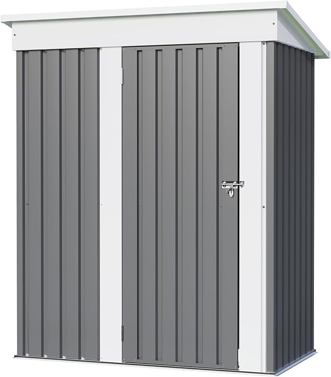 JUMMICO Metal Outdoor Storage Shed 5 x 3 FT Metal Shed with Lockable Door,Waterproof Garden Tool Shed Storage House for Backyard Patio Lawn,Grey