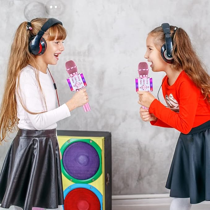 Amazmic Toys for Girls, Kids Karaoke Microphone Toddler Microphone for Kids with Lights, Birthday Gift for Girls, Boys Toy Age 3 4 5 6 7 8+(Light Pink)
