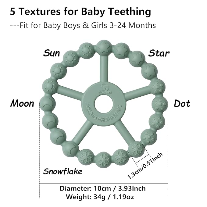 3 Pack Ring Teether Baby Infant Toys, Baby Essentials, Silicone Teething Ring Toys for Babies 0-6 Months, Seposeve Toddler Teethers 6-12 Months 12-24 Months, Infant Teething Relief, Brown Green Blue