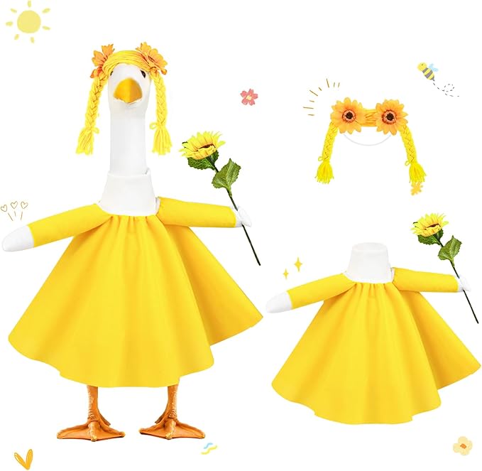 Sunflower Porch Goose Outfits Cute and Fun Porch Goose Clothes Fit 23” Geese for Lawn Yard and Patio Decoration
