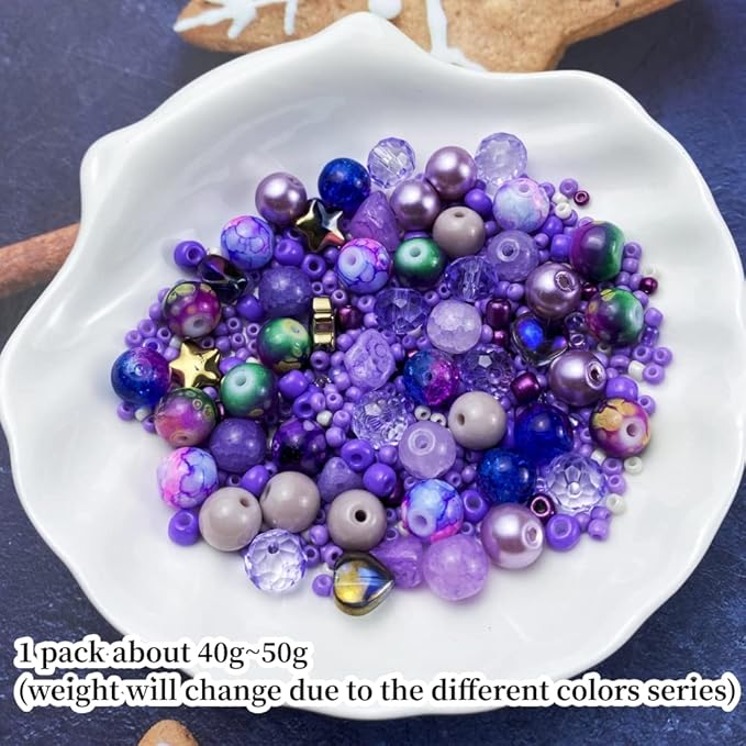 Assorted Glass Resin Beads Multi Size Colors Smooth Cracked Gravel Millet Spacer Beads for Bracelets Necklace Earring DIY Jewelry Making Craft(Light Purple Series)