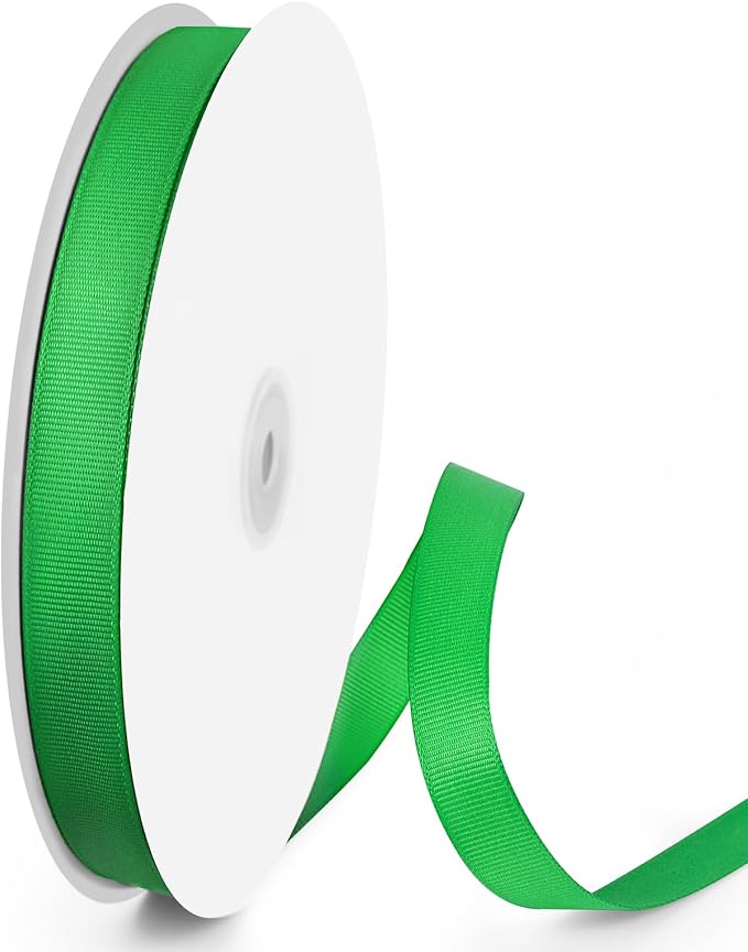 100 Yards 5/8 inch Grosgrain Ribbon, Solid Color Fabric Ribbon Perfect for Gift Wrapping, Wedding, Handmade Bows, Floral Bouquets and Party Decoration(Green)