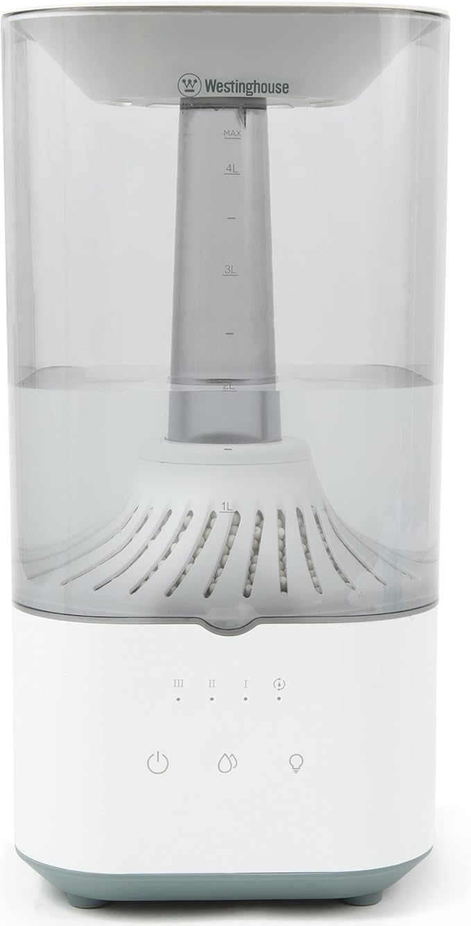 Westinghouse Ultrasonic Cool Mist Adjustable Humidifier, 4.5L Top Fill with LED Night Light and Touch Button Control