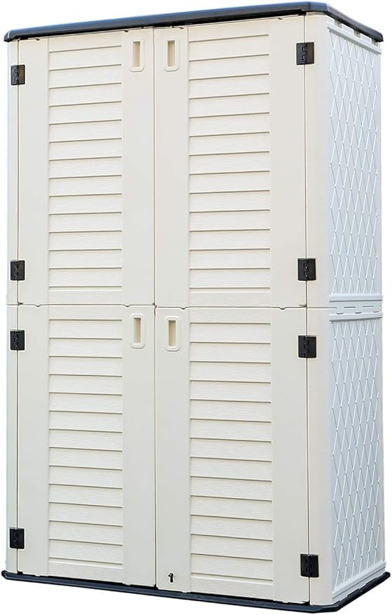HOMSPARK Storage Shed Weather Resistance, Multi-Purpose Outdoor Storage Cabinet for Backyards and Patios, Horizontal Storage Shed for Lawnmower, Patio Accessories (White, Tall - 53 cu.ft)