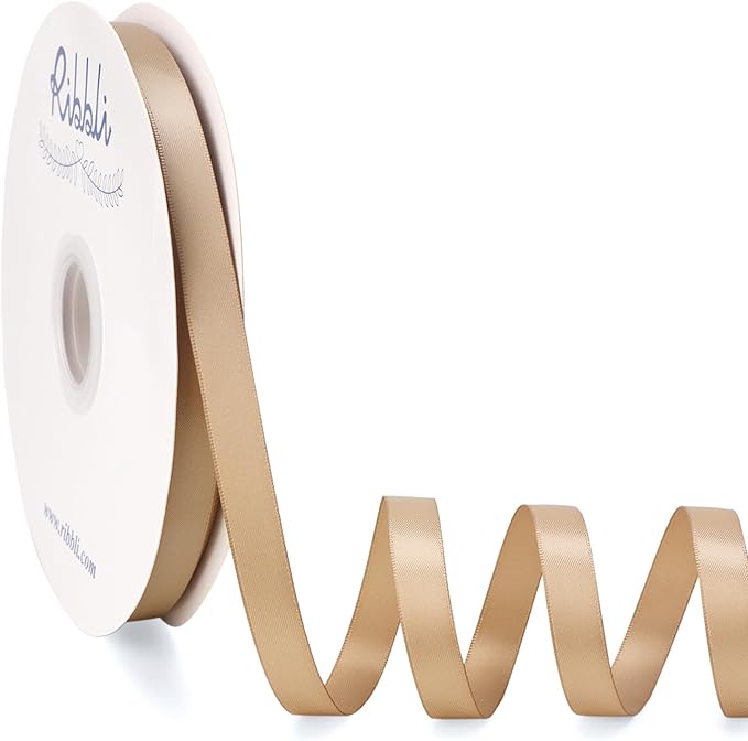 Ribbli Champagne Gold Satin Ribbon Double Faced Satin 1/2 Inch x Continuous 100 Yards-Champagne Ribbon for Gift Wrapping Crafts Wedding Decoration Bows Bouquet Floral Arrangement