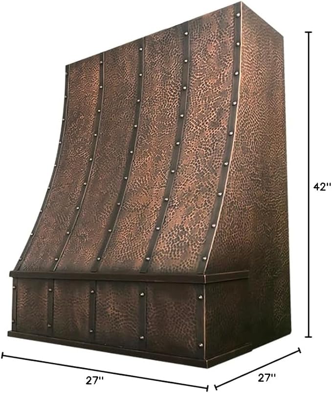 CT Copper Tailor Sloped Copper Vent Hood Island Mount,42'' W,27''H, 1150 CFM Exhaust Fan,Stainless Steel Vent,LED Light,Dishwasher-Safe Baffle Filters,VH8TR1