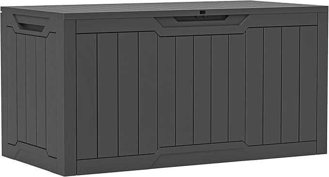 YITAHOME 100 Gallon Outdoor Storage Box, Large Water Resistant Resin Deck Box, Indoor Outdoor Lockable Storage Container for Patio, Garden, Cushions, Tools, Equipment (Dark Gray)