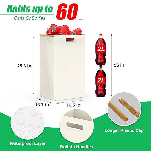 30 Gallon Disposable Trash Cans with Built-in Handles, 4 Pack Extra Large Portable Trash Can, Waterproof Layer Reusable Garbage Can, Recycling Bins, Extra-Thick Recycled Cardboard, Perfect for Parties