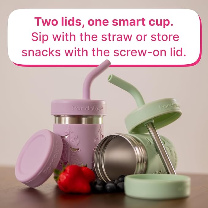 Pandaloo® Smoothie Cups for Kids - Stainless Steel Toddler Tumbler with Straw, Sippy Cup for Smoothies - BPA-Free, Toddler Snack Cups, 10 oz