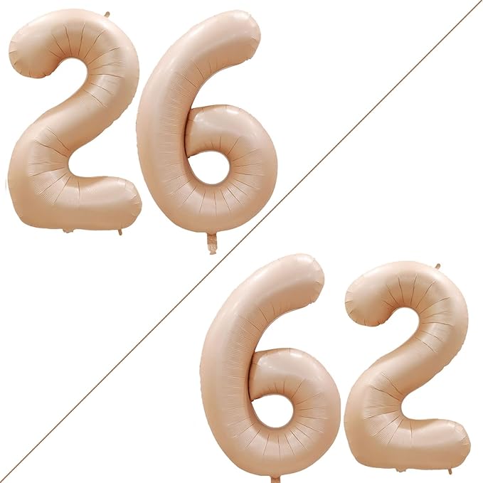 GOER Number 26 Balloons for 26th Birthday Party Decorations,42 Inch Jumbo Foil Helium 62 Balloons for 62nd Birthday Party Decoration (Caramel)