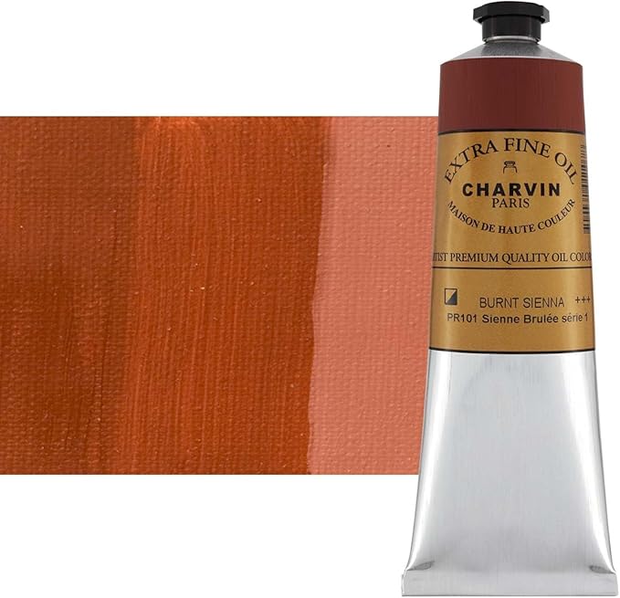 Charvin Extra Fine Oil Paint, Burnt Sienna 150 ml - Triple-Milled, Rich Texture, Poppy Oil-Based, Light-Fast, Handmade, Archival Quality