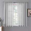 Tollpiz Short Sheer Curtains Linen Textured Living Room Curtain Sheers Light Filtering Rod Pocket Voile Curtains for Bedroom, 42 x 45 inches Long, Silver Grey, Set of 2 Panels