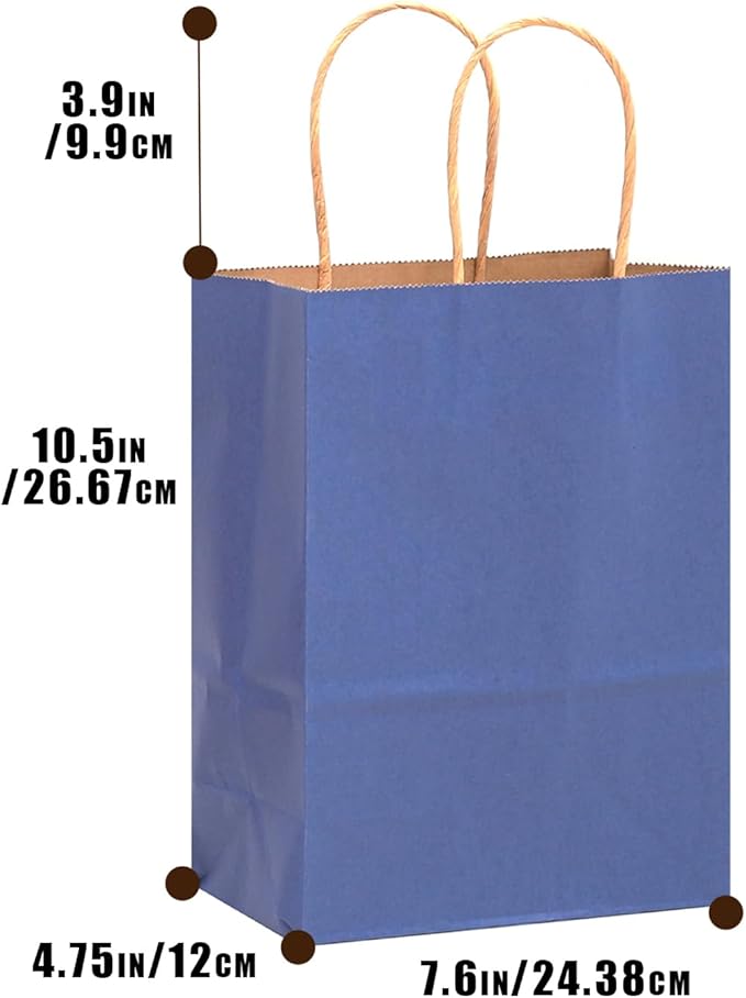 qiqee 32-Packs Deep Blue Paper Gift Bags with Handles Bulk 7.6"x4.75"x10.5" Medium Size Gift Bags Multiple Uses