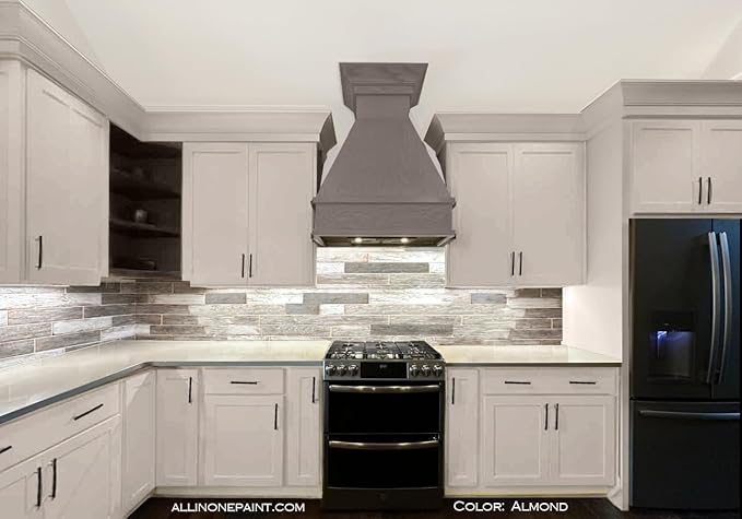 ALL-IN-ONE Paint, Durable cabinet and furniture paint. Built in primer and top coat, no sanding needed. Includes our 30 featured color card - Almond (off white with tan undertone), 8oz Sample