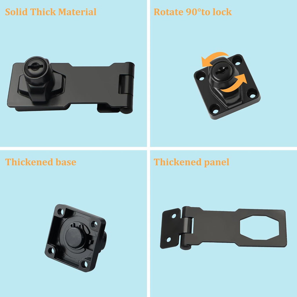 Alise Keyed Hasp Lock,2.5 Inch Safety Packlock Clasp Hasp Lock Latch with Lock, Black Door Hinge Lock with Keys Keyed Locking Hasp for Cabinets Closets Doors