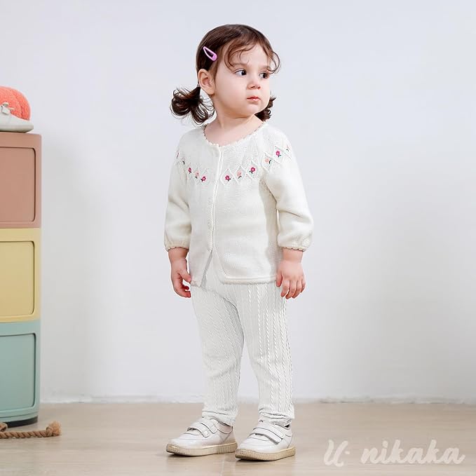 U·nikaka Toddler Baby Girls Pants Ribbed Infant Pants Leggings Toddler Baby Girl Bottoms Leggings 2 Packs