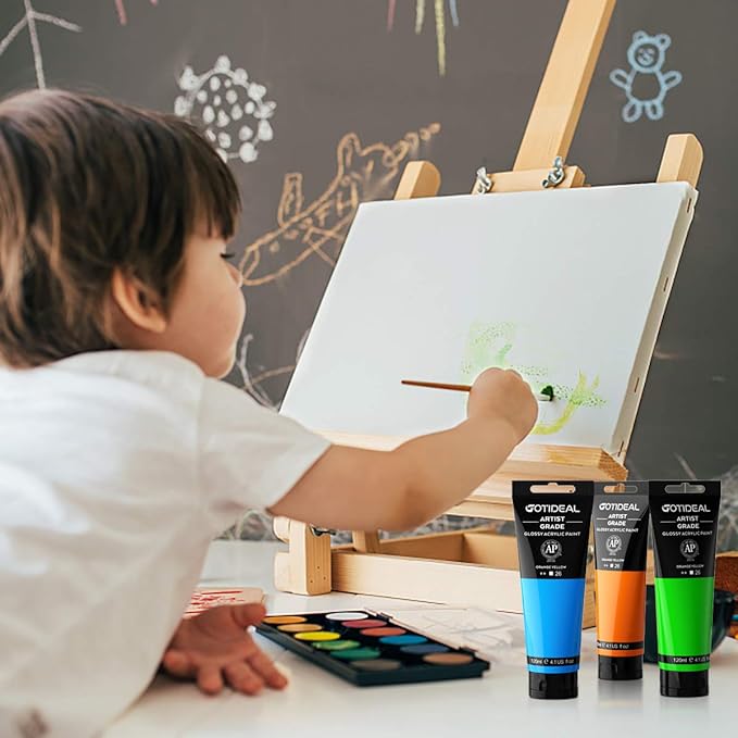 GOTIDEAL Metallic Acrylic Paint Silver Tubes(120ml, 4.1 oz) Non Toxic Non Fading,Rich Pigments for Painters, Adults & Kids, Ideal for Canvas Wood Clay Fabric Ceramic Craft Supplies (Silver)