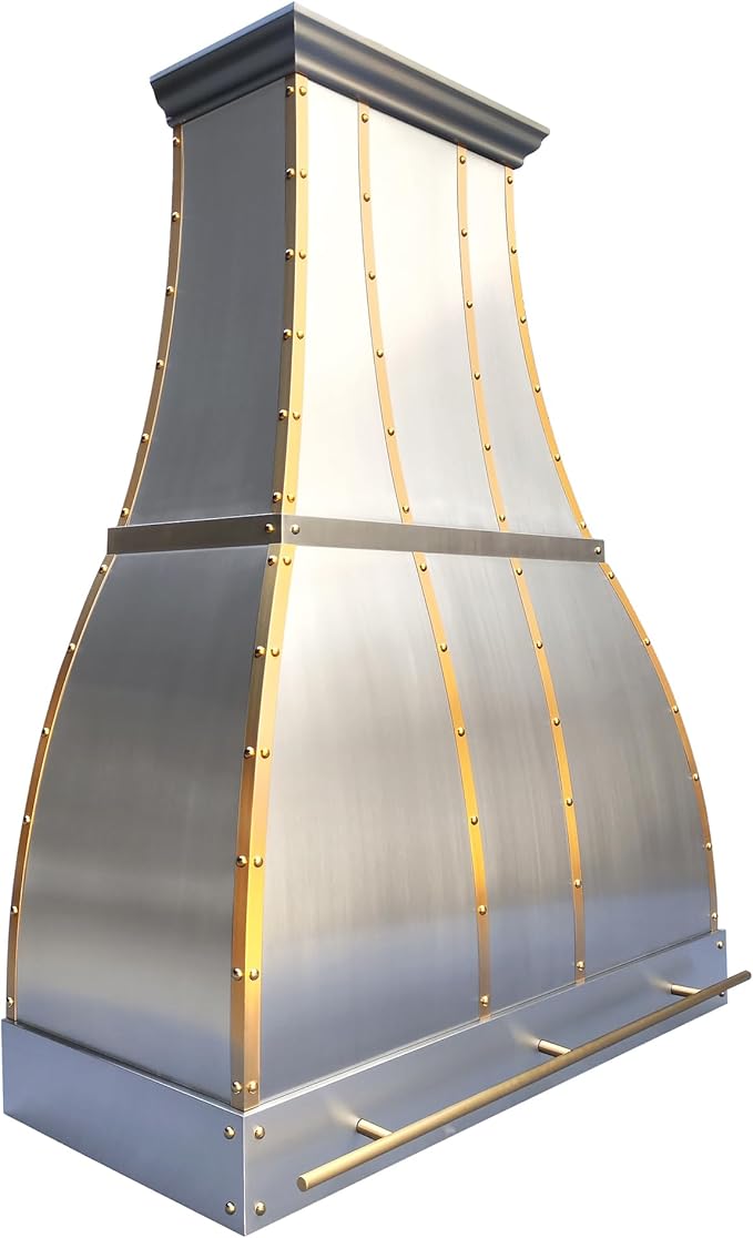CHETTO C Stainless Steel Range Hood Cover with Quiet Vent Hood Insert Custom Handcrafted Metal Kitchen Fan with Towel Rack LED Light 42"W x27"D x60"H Brushed Stainless Steel Island Mount