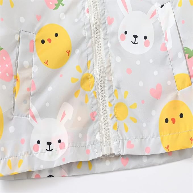 TUIJI Toddler Boys Girls Cartoon Print Zip Jacket Hooded Trench Lightweight Kids Coats Windbreaker Outdoor Cute Dust Coats