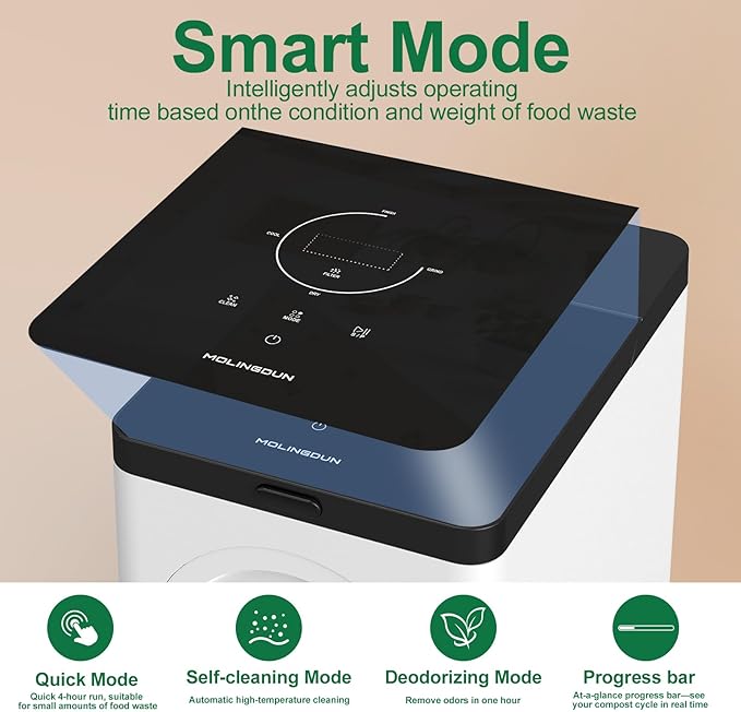 3L Electric Composter for Kitchen, Countertop Compost bin, One Touch Smart Model Handle Kitchen Waste, with Triple Grinding Blade, Carbon Filter, Auto-Cleaning, LED Touch Screen
