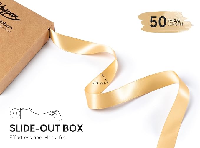 Champagne Satin Ribbon 7/8 Inch 50 Yards Double-Faced Polyester Ribbons for Hair Bows Gift Wrapping Crafts Floral Bouquet Wedding Invitations