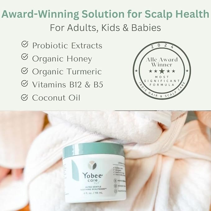 Yobee Ultra Gentle Soothing Scalp Mask - Dry Scalp Treatment Hair Mask Safe For Sensitive Baby Skin - Probiotic Infused - For Sensitive Scalp & Cradle Cap - For Babies, 4 fl oz