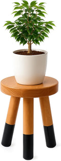 Rubber Wood 9" Round Plant Stand |Dip Dyed Black Stool, Wood Riser |Milking Stool (12" H)