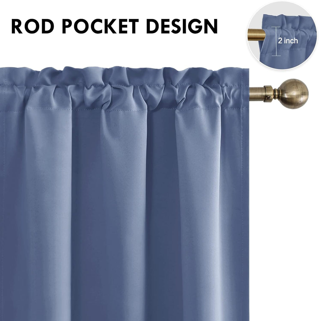 DWCN Blackout Curtains – Thermal Insulated, Energy Saving & Noise Reducing Bedroom and Living Room Curtains, Dusty Blue, W 42x L 72 Inch, Set of 2 Rod Pocket Curtain Panels