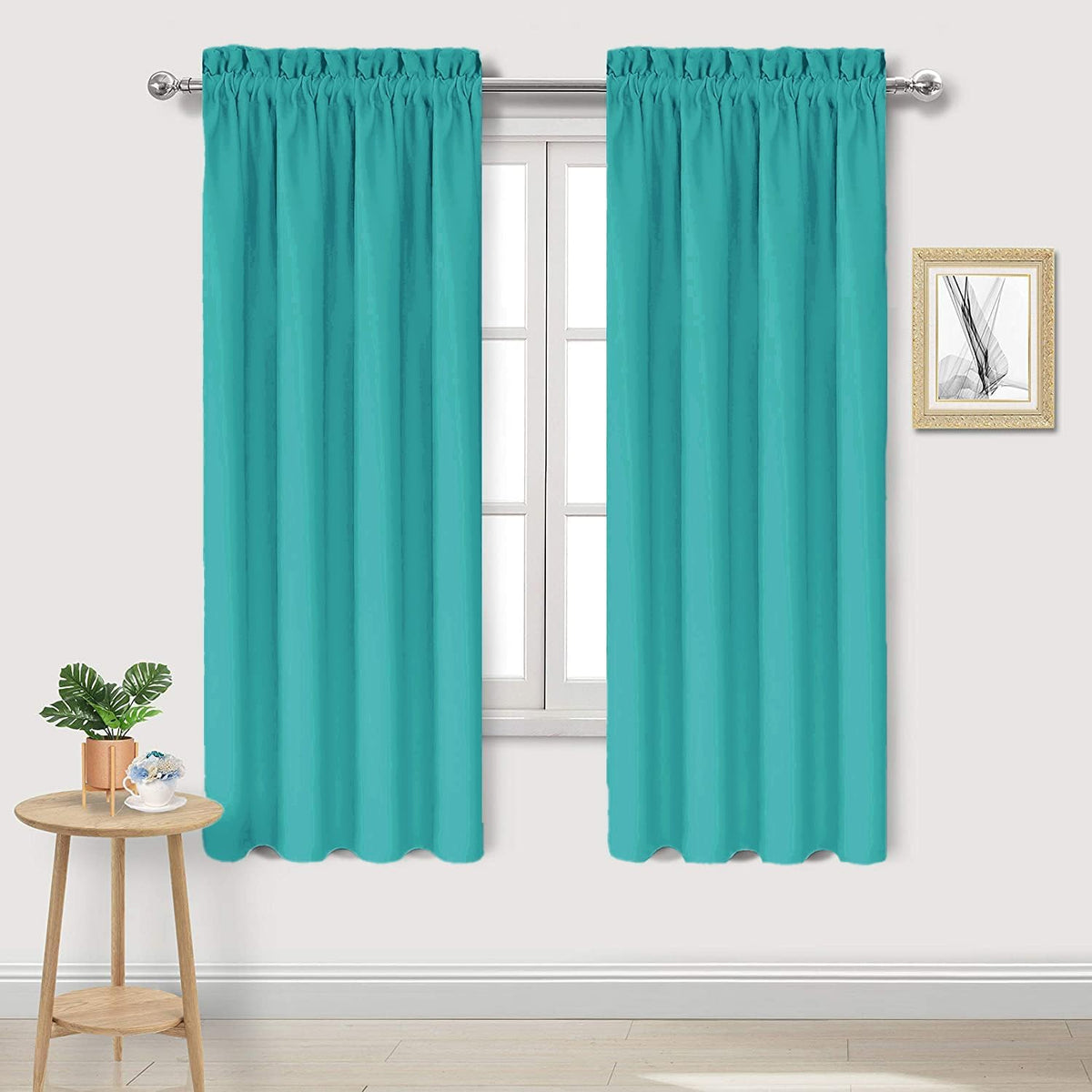 DWCN Blackout Curtains for Living Room Thermal Insulated, Energy Saving & Noise Reducing Bedroom Curtains, Peacock Blue, W 42x L 63 Inch, Set of 2 Rod Pocket Curtain Panels