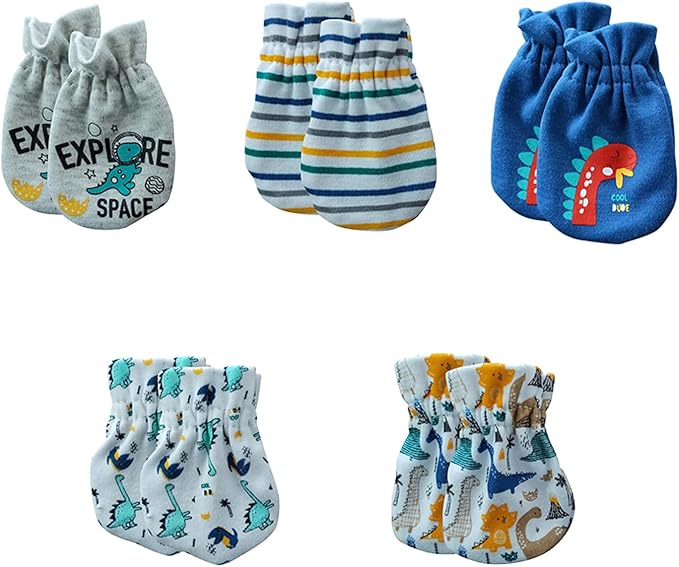 5 Pack Unisex New Born Boy Girls No Scratch Mittens Cotton Soft Baby Gloves Accessory 0-3 Months Infant Essentials