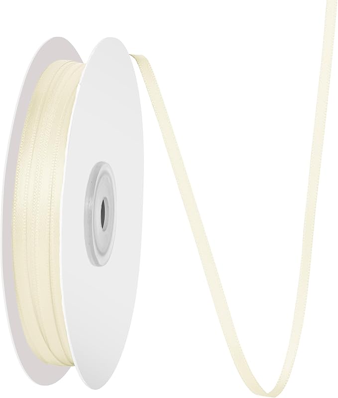 1/8 Inch X 100 Yards Cream Satin Thin Ribbon Solid Color Double Faced Ribbons Perfect for Crafts Wedding Decor Bow Making Arts Sewing and More