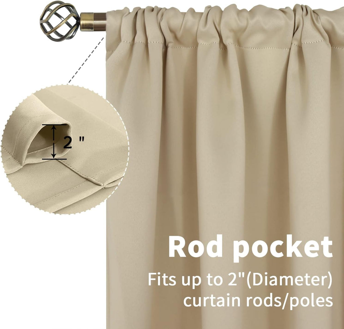 BGment Beige Room Darkening Curtains 84 Inches Length - Rod Pocket Thermal Insulated Blackout Curtain Drapes for Bedroom Living Room, 42 x 84 Inch, 2 Panels, Beige