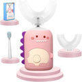 Kids U Shaped Electric Toothbrush for Age 2-12, Rechargeable Toddler Toothbrush with Smart Timer & 3 Clean Modes, Dinosaur Design, IPX7 Waterproof, 3 Brush Heads & 360°Cleaning