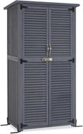 MCombo Outdoor Storage Cabinet, Wooden Storage Shed with Latch, Outside Garden Tool Shed with 2 Doors for Patio Yard Lawn, 0808 (Grey, Medium)