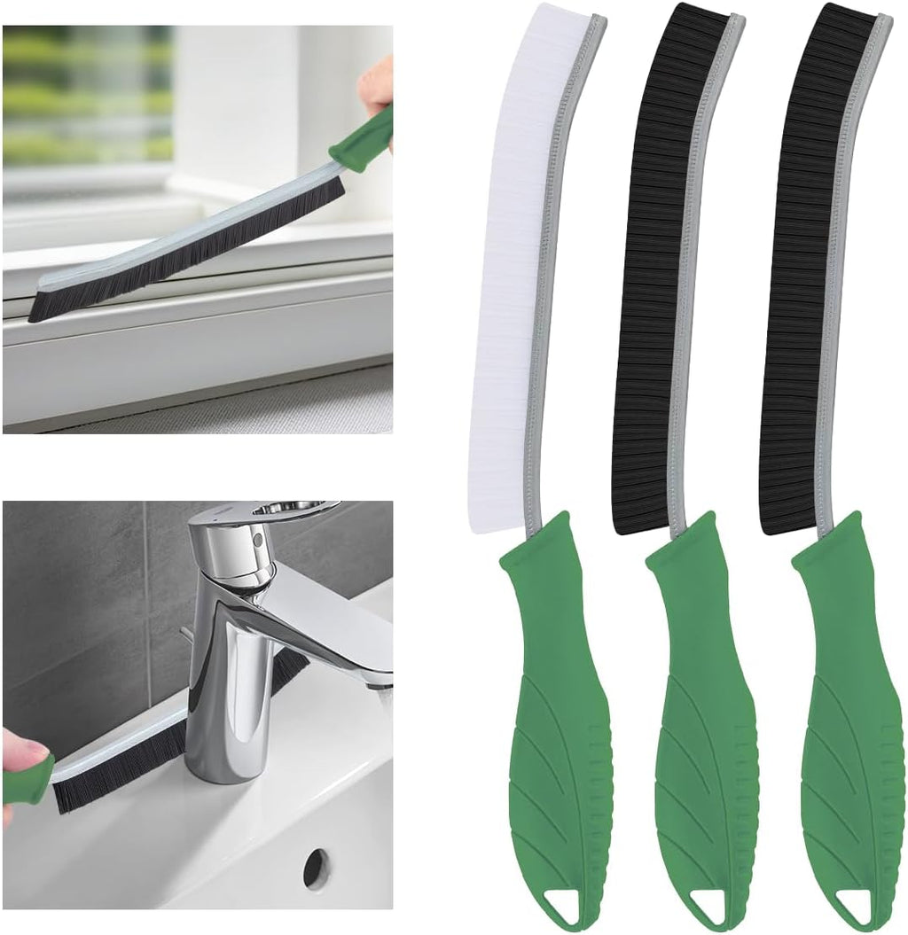 Hard Bristle Crevice Cleaning Brush-Thin Gap Scrub Brush, Small Cleaning Brush, Grout Brush, Kitchen Brush, Cleaning Tools for Toilet, Bathroom, Sink, Home, Household, Window (3, Green)