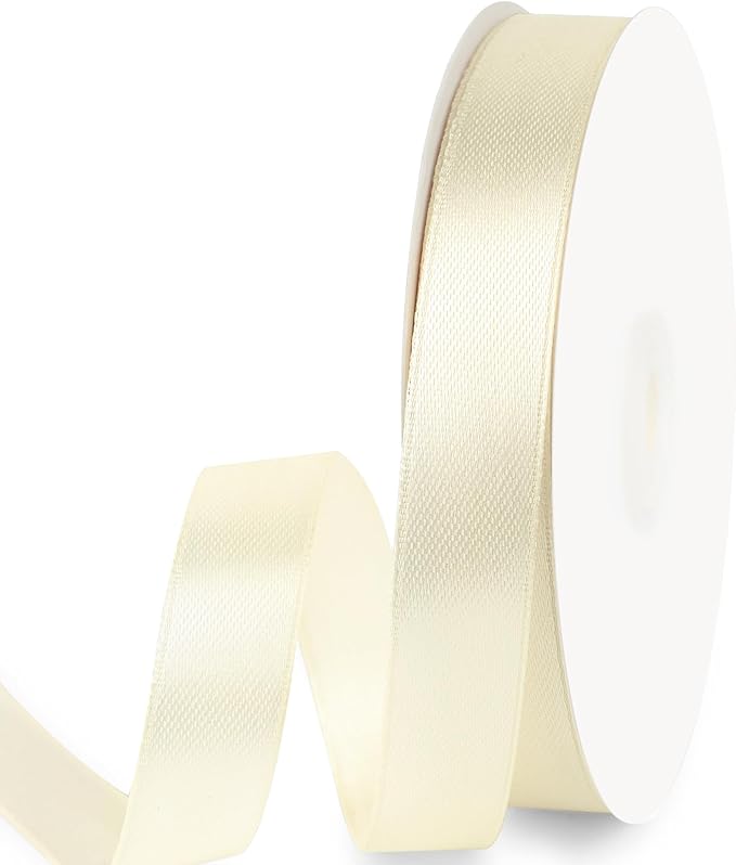 5/8" x 50 Yards Satin Ribbon - Ivory Silk Ribbon with Spool - Ideal for Gift Wrapping, Floral Bouquets, Crafts, Wedding Party Decorations, Christmas and Sewing Projects