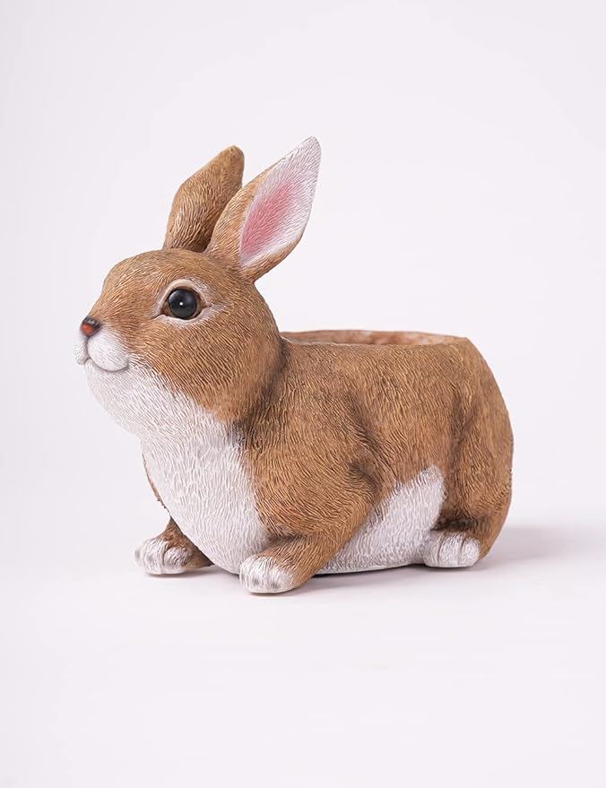 HAUCOZE Rabbit Planter Gifts Statue Animal Sculpture Decor Modern Figurine Arts Polyresin 8.7inch