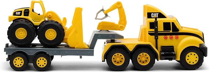 CAT Construction Toys, CAT Construction Heavy Mover, Semi Truck and Trailer with Mini Crew Wheel Loader, Lights and Sounds, Ages 3 and up