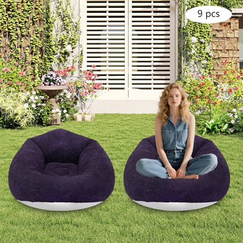 9 Pieces Inflatable Sofa with 2 Foot Pumps, Inflatable Chairs for Adults Kids, Blow Up Couch Camping Lounger, 264LBS Portable Air Sofa for Indoor Outdoor Party, Dark Blue